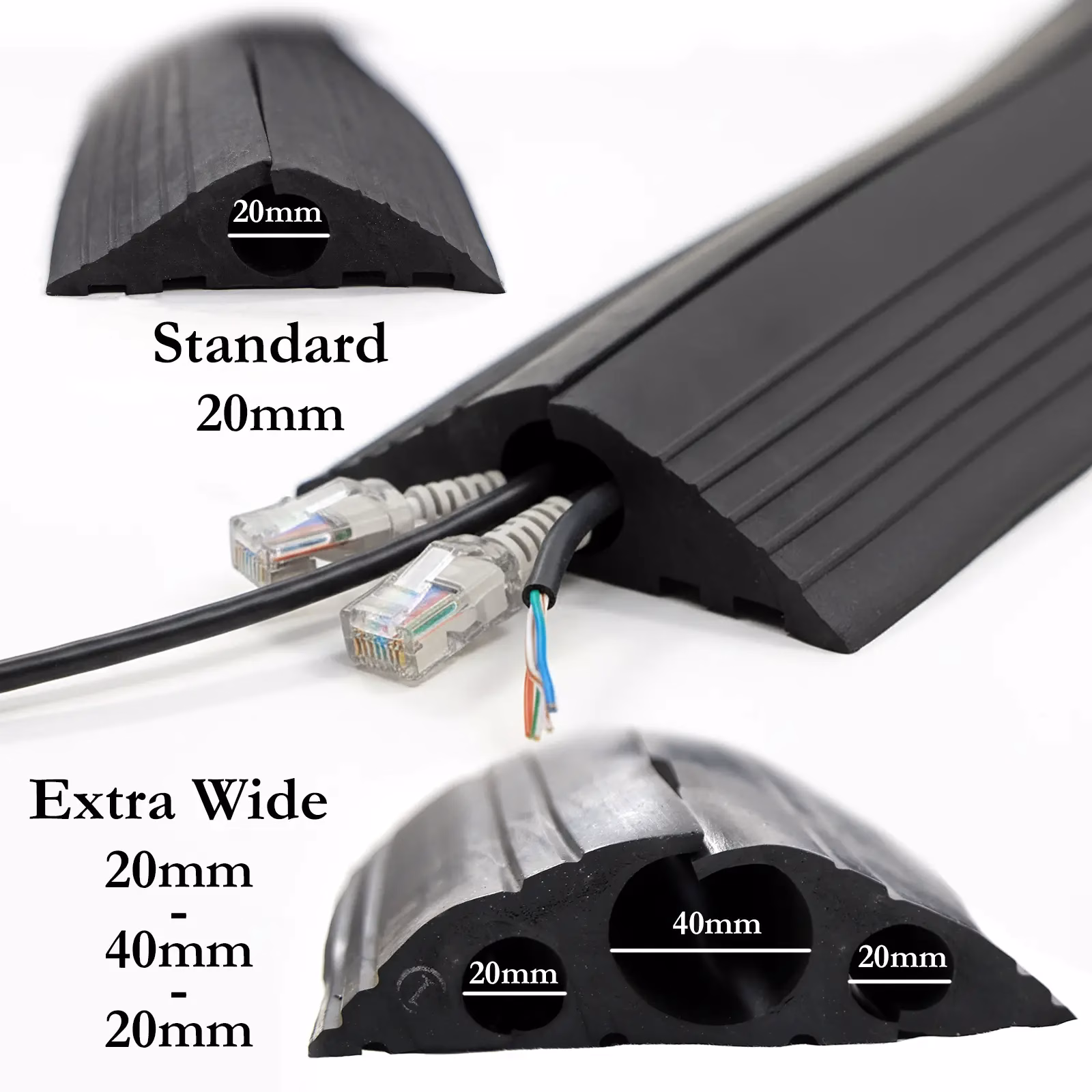 Heavy Duty Floor Cable Protector – Black Rubber Anti-Slip Wire Cover Trunking Channel for Home, Office, Warehouse & Events - Image 2