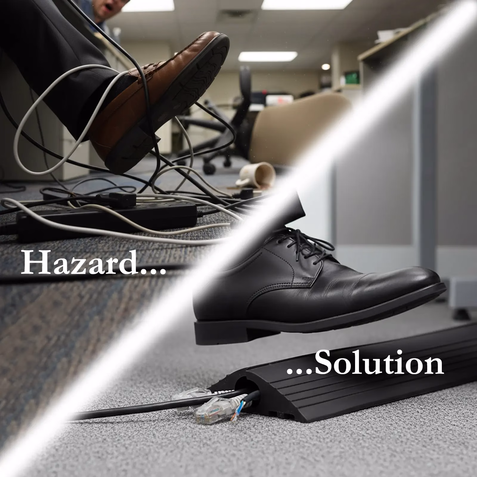 Heavy Duty Floor Cable Protector – Black Rubber Anti-Slip Wire Cover Trunking Channel for Home, Office, Warehouse & Events