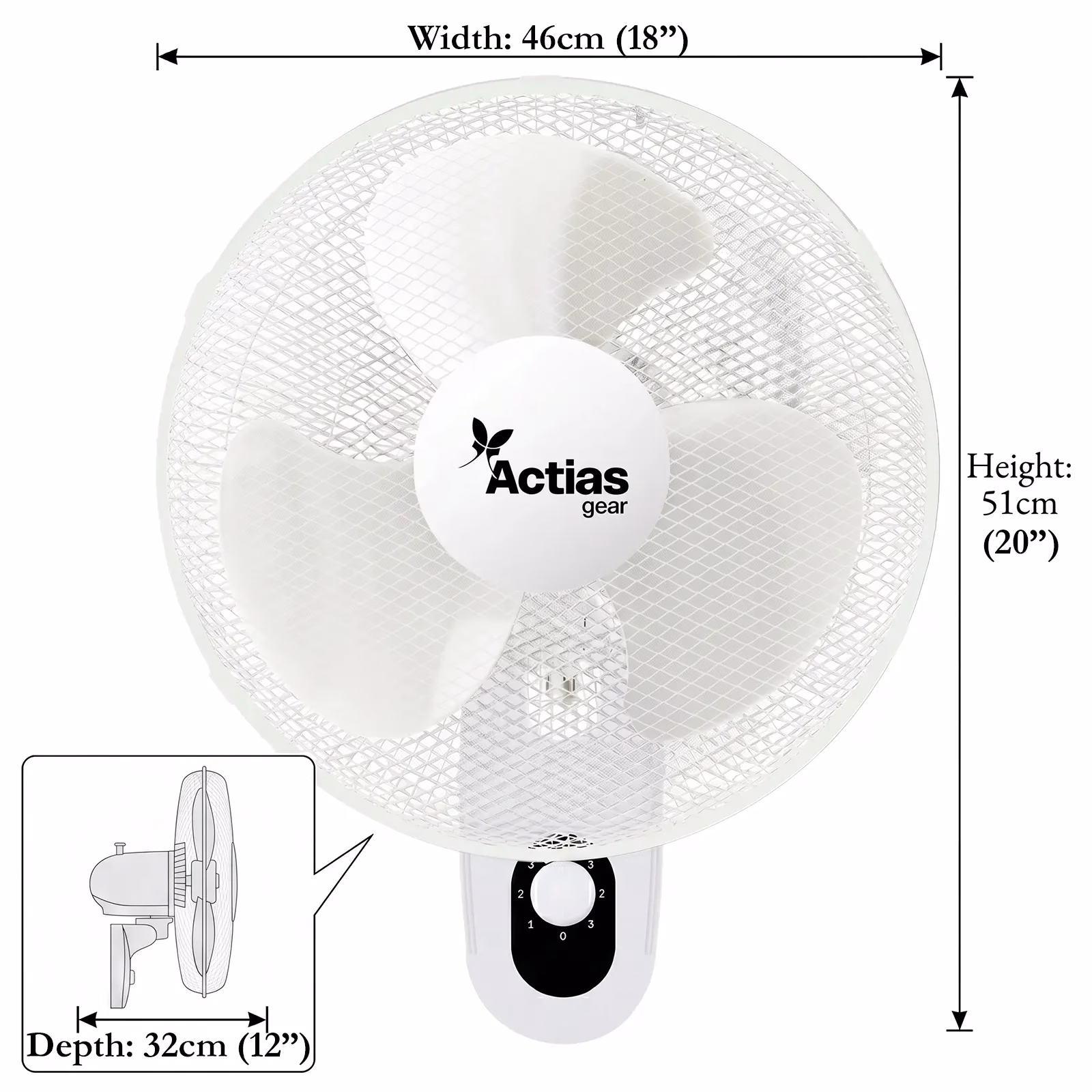 Actiasgear 16” Wall Mounted Electric Fan – Oscillating Cooling Fan with Pull Cord Control, 3 Speeds & Adjustable Tilt – Space Saving Wall Fan - Image 3