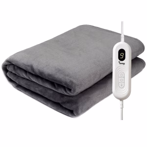 Electric Heated Throw Blanket 130x160cm Grey Fleece – 160W Electric Blanket with 9 Heat Settings, LCD Controller, Adjustable Timer & Overheat Protection